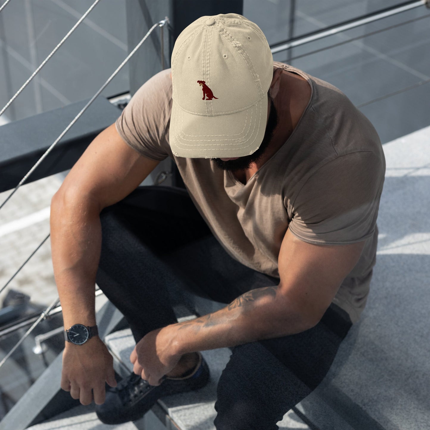 Distressed Dad Hat featuring embroidered Boxer dog logo - Hobbster