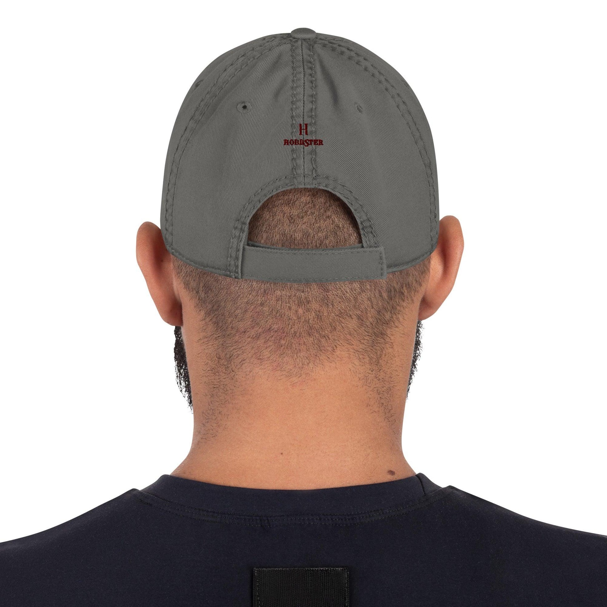 Distressed Dad Hat with Embroidered Doberman Logo. - Hobbster