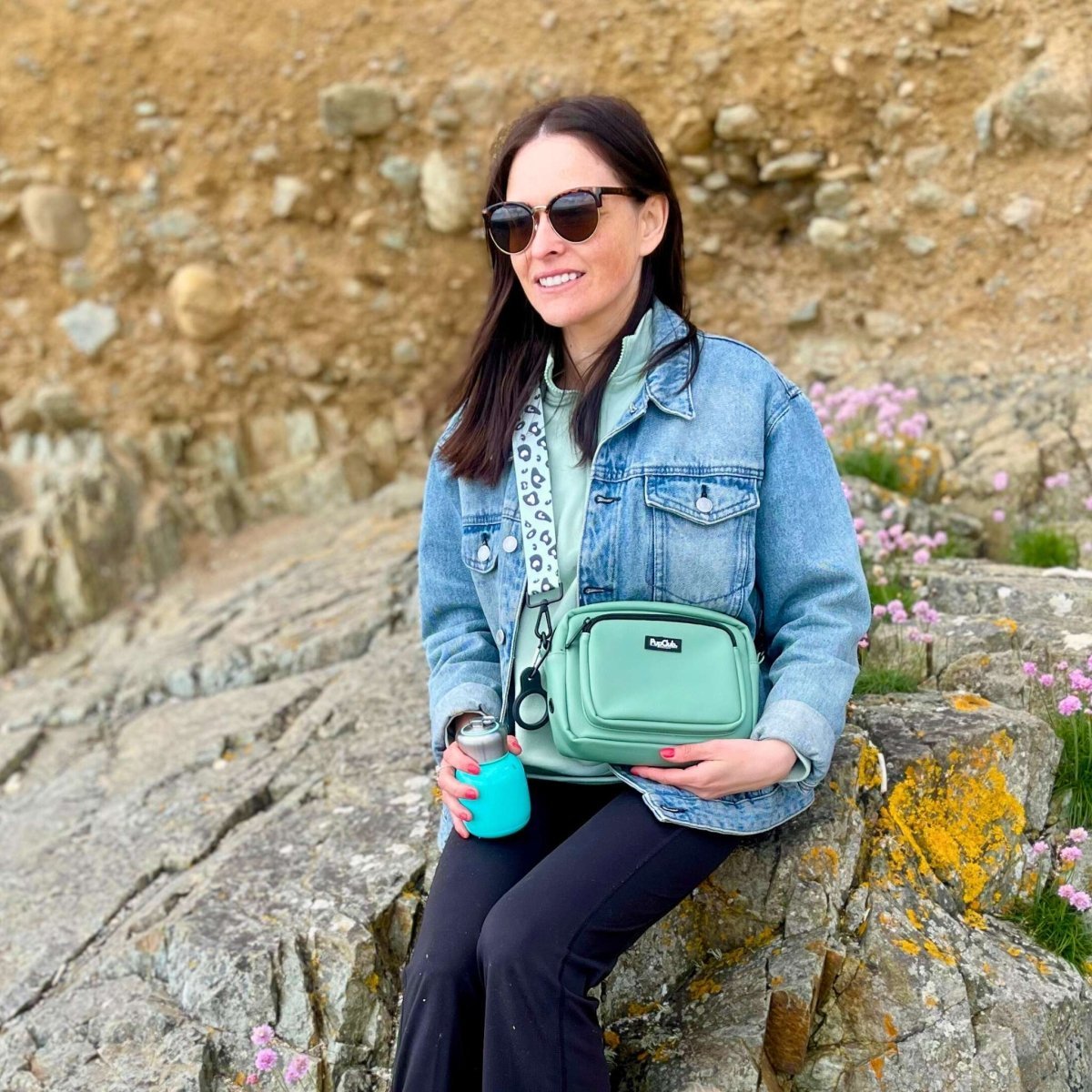 Crossbody Dog Walking Bag - Vegan Leather Sage Green - Hobbster