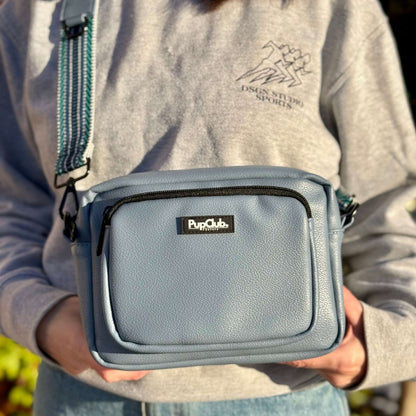 Crossbody Dog Walking Bag - Vegan Leather Slate Blue - Hobbster