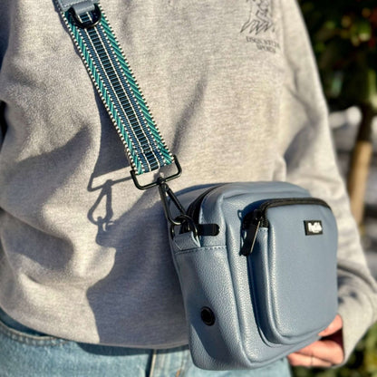 Crossbody Dog Walking Bag - Vegan Leather Slate Blue - Hobbster