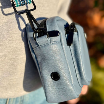Crossbody Dog Walking Bag - Vegan Leather Slate Blue - Hobbster