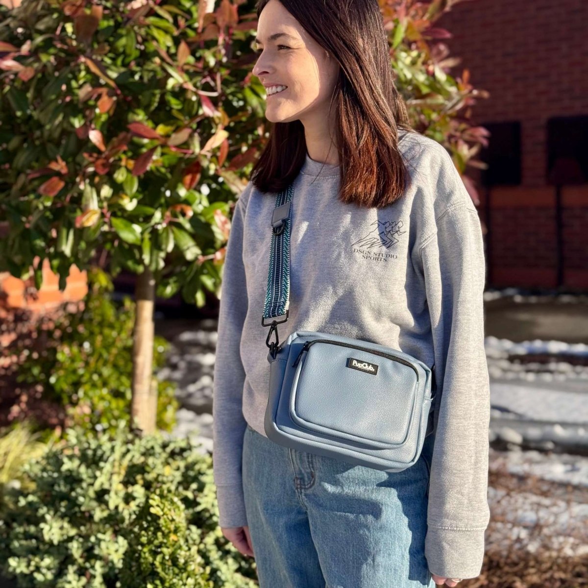 Crossbody Dog Walking Bag - Vegan Leather Slate Blue - Hobbster