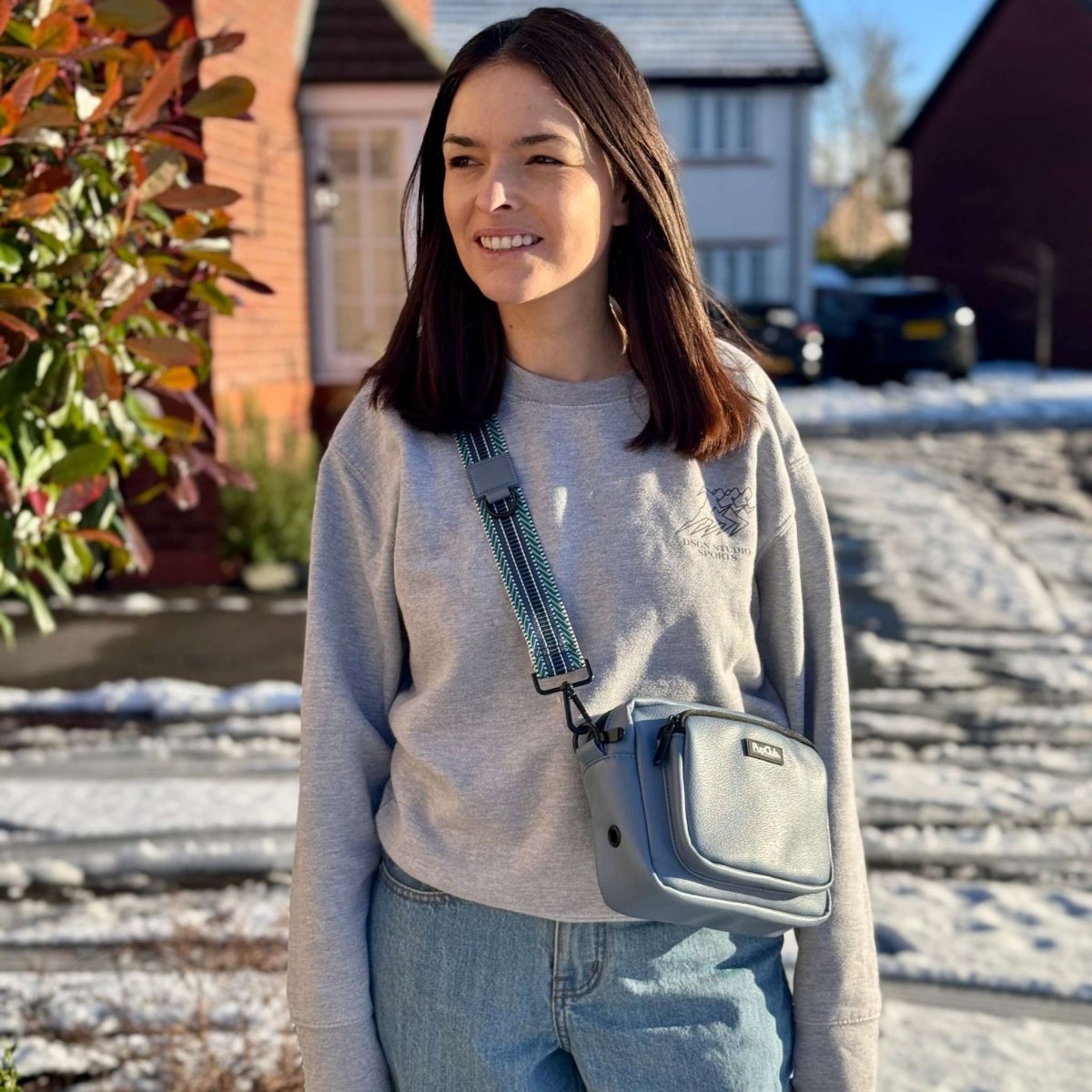 Crossbody Dog Walking Bag - Vegan Leather Slate Blue - Hobbster