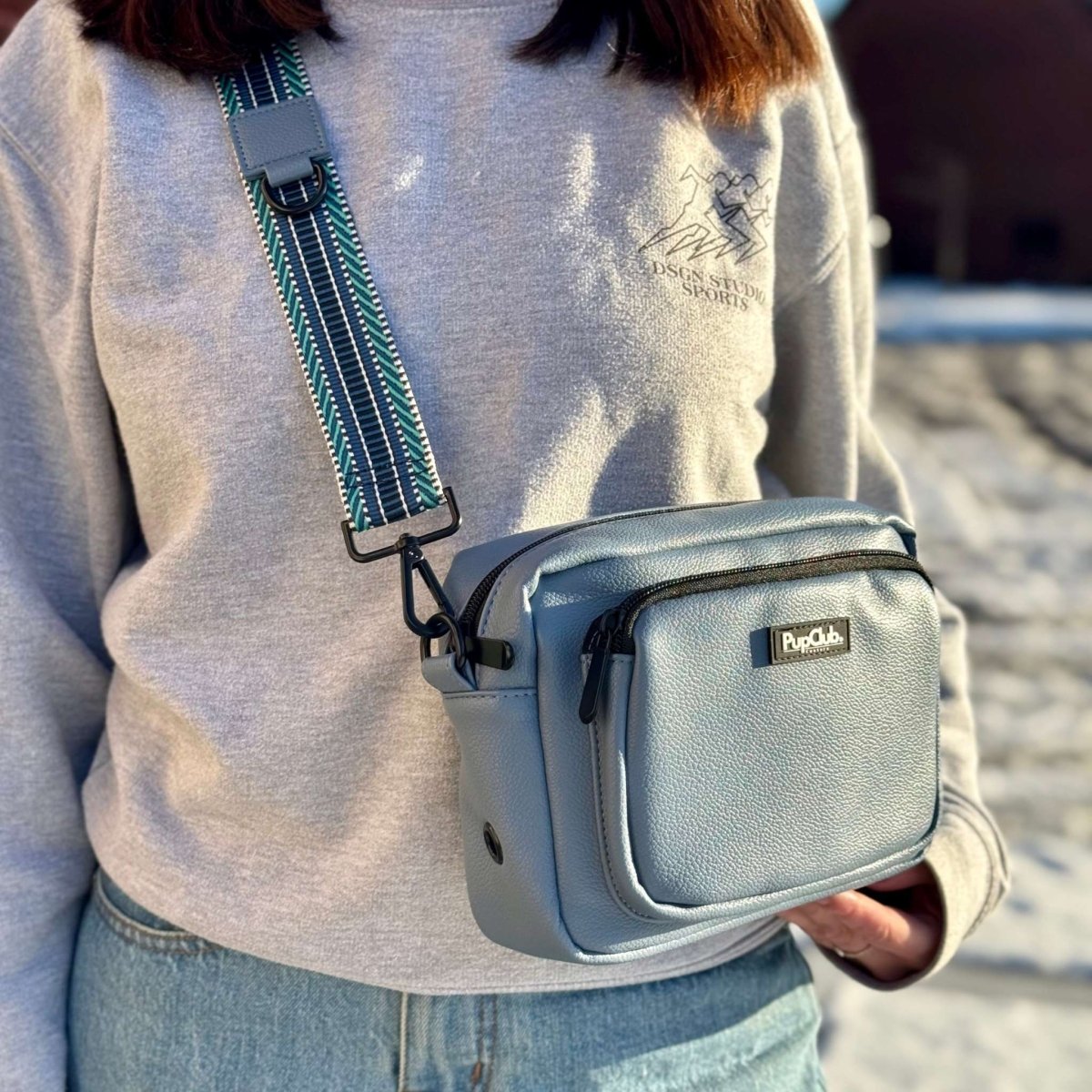 Crossbody Dog Walking Bag - Vegan Leather Slate Blue - Hobbster
