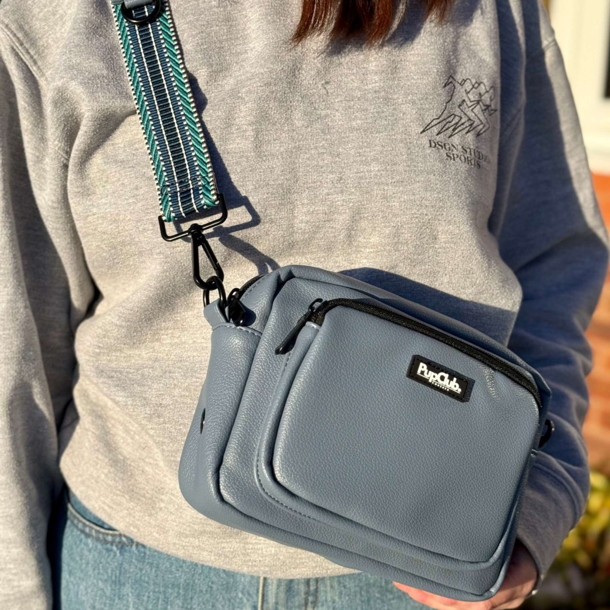 Crossbody Dog Walking Bag - Vegan Leather Slate Blue - Hobbster