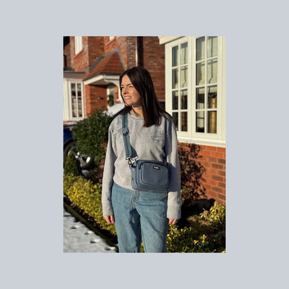 Crossbody Dog Walking Bag - Vegan Leather Slate Blue - Hobbster