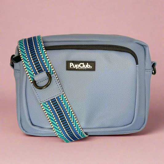 Crossbody Dog Walking Bag - Vegan Leather Slate Blue - Hobbster