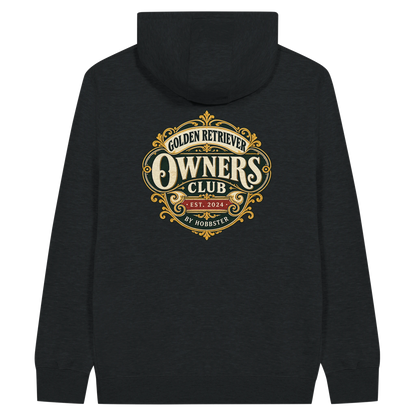 Golden Retriever Owners Club men's zip hoodie in Black, back view with the Golden Retriever crest