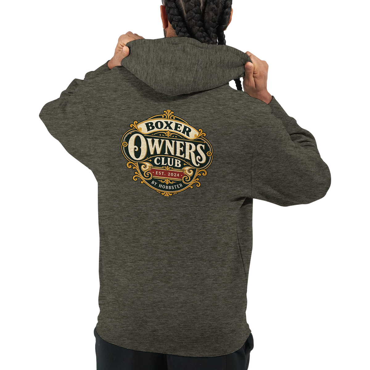 Boxer Owners Club men's zip hoodie in Charcoal Heather