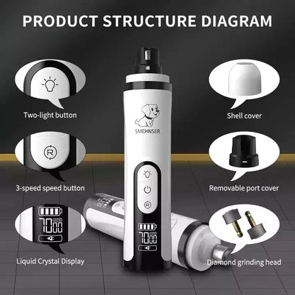 Electric Pet Nail Grinder LED Light Cat Dogs Nail Clippers USB Rechargeable Paws Nail Cutter Grooming Trimmer Pet Supplies -