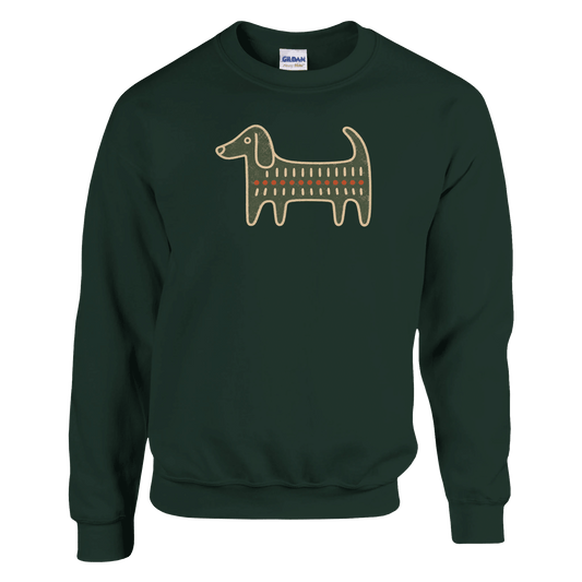 Retro Folk-Art Green Dog Men's Crewneck Sweatshirt - Hobbster