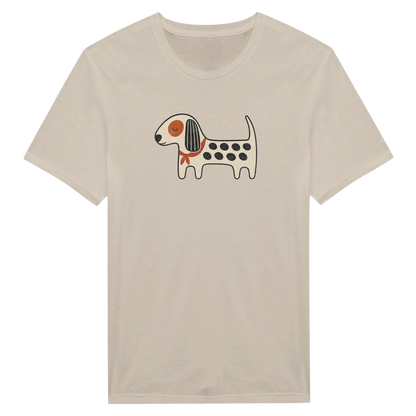 Sand Kawaii Dog women's T-shirt with a smiling spotted dog print