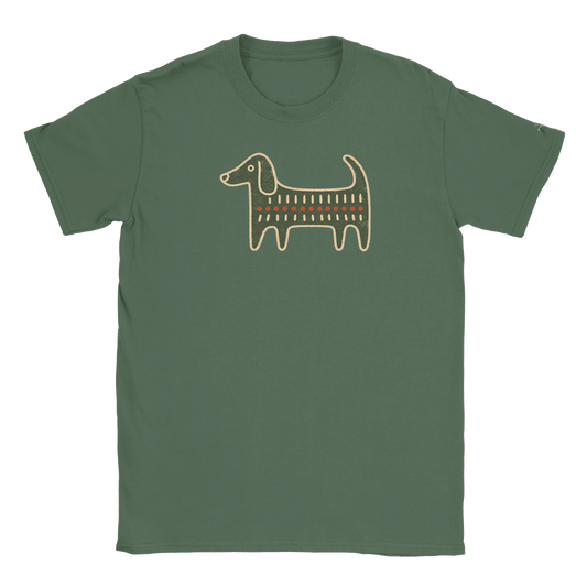 Military green Retro Folk-Art Green Dog men's T-shirt