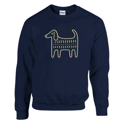 Retro Folk-Art Blue Dog Men's Crewneck Sweatshirt - Hobbster