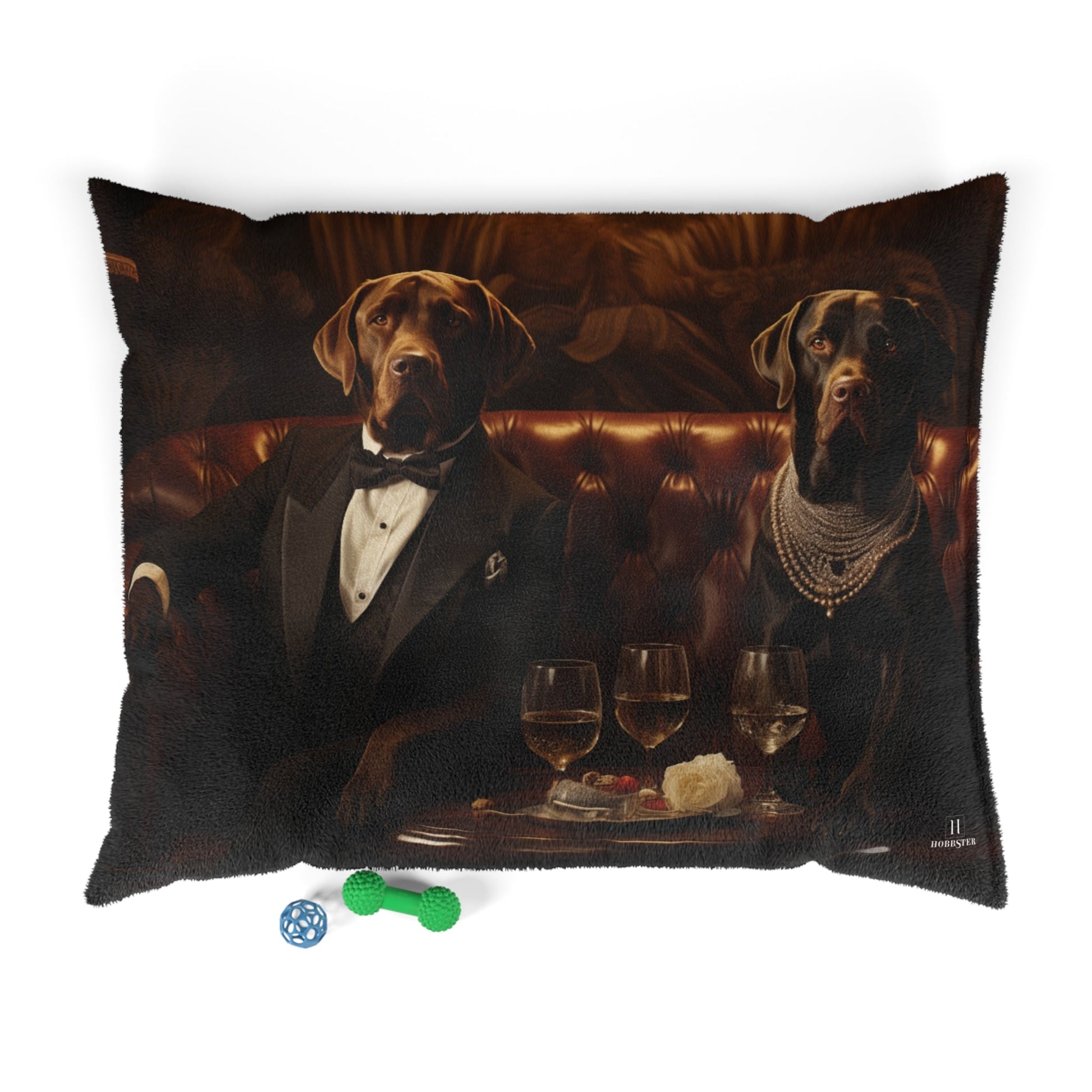 Fleece Dog Bed in Brown Featuring Art Deco Labrador Design - Hobbster