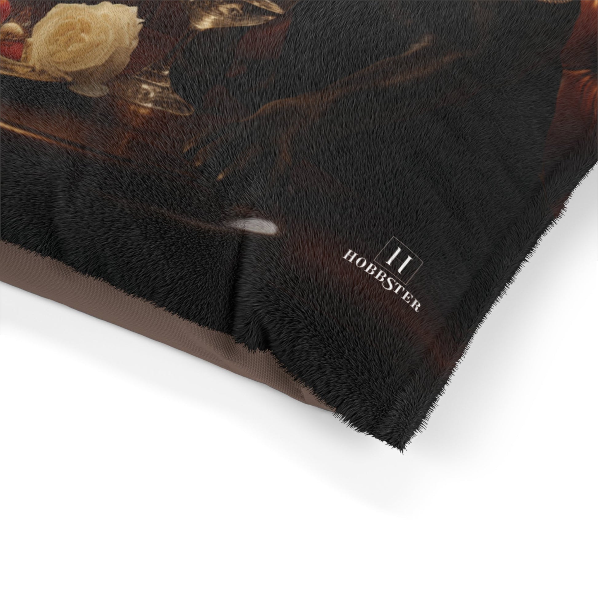 Fleece Dog Bed in Brown Featuring Art Deco Labrador Design - Hobbster