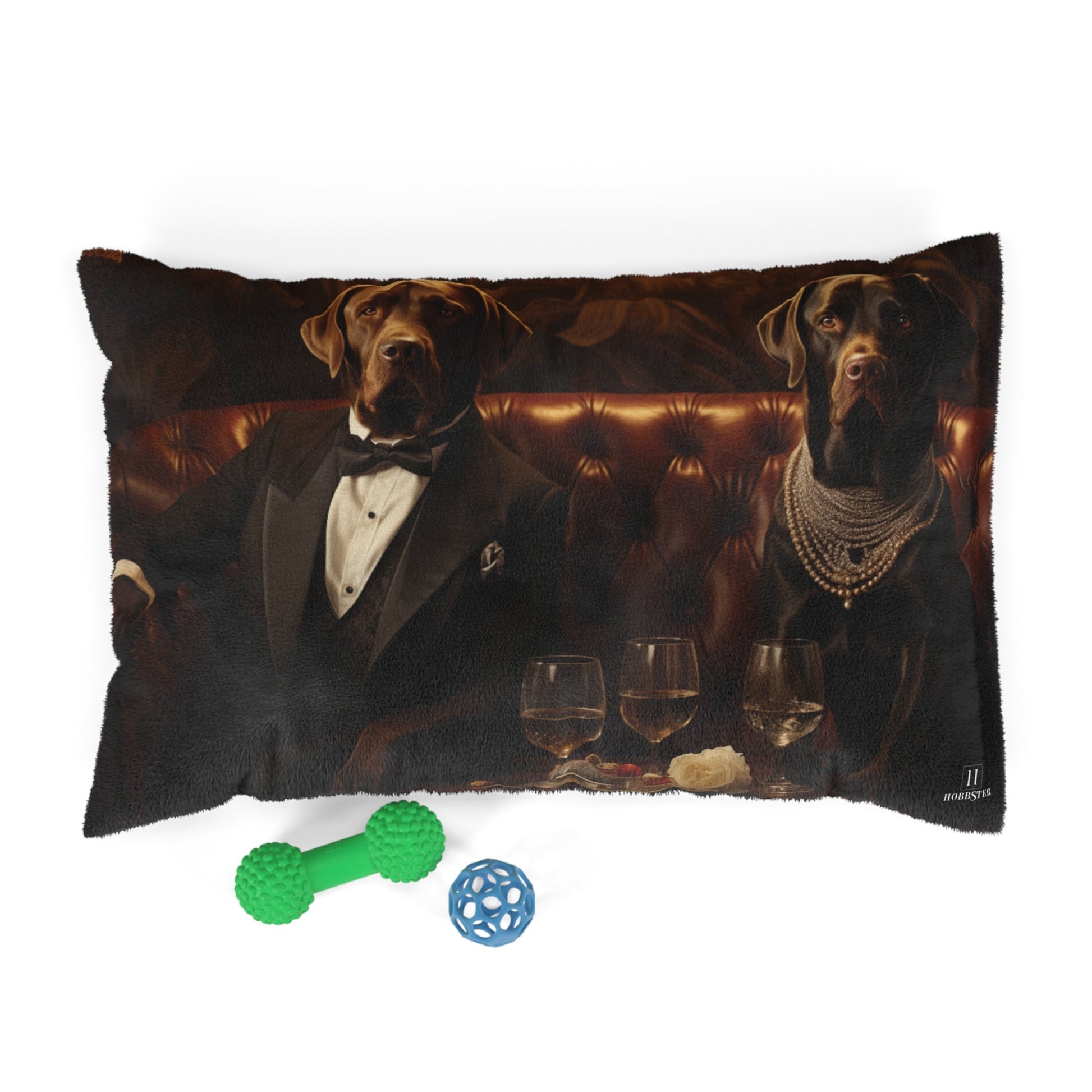 Fleece Dog Bed in Brown Featuring Art Deco Labrador Design - Hobbster