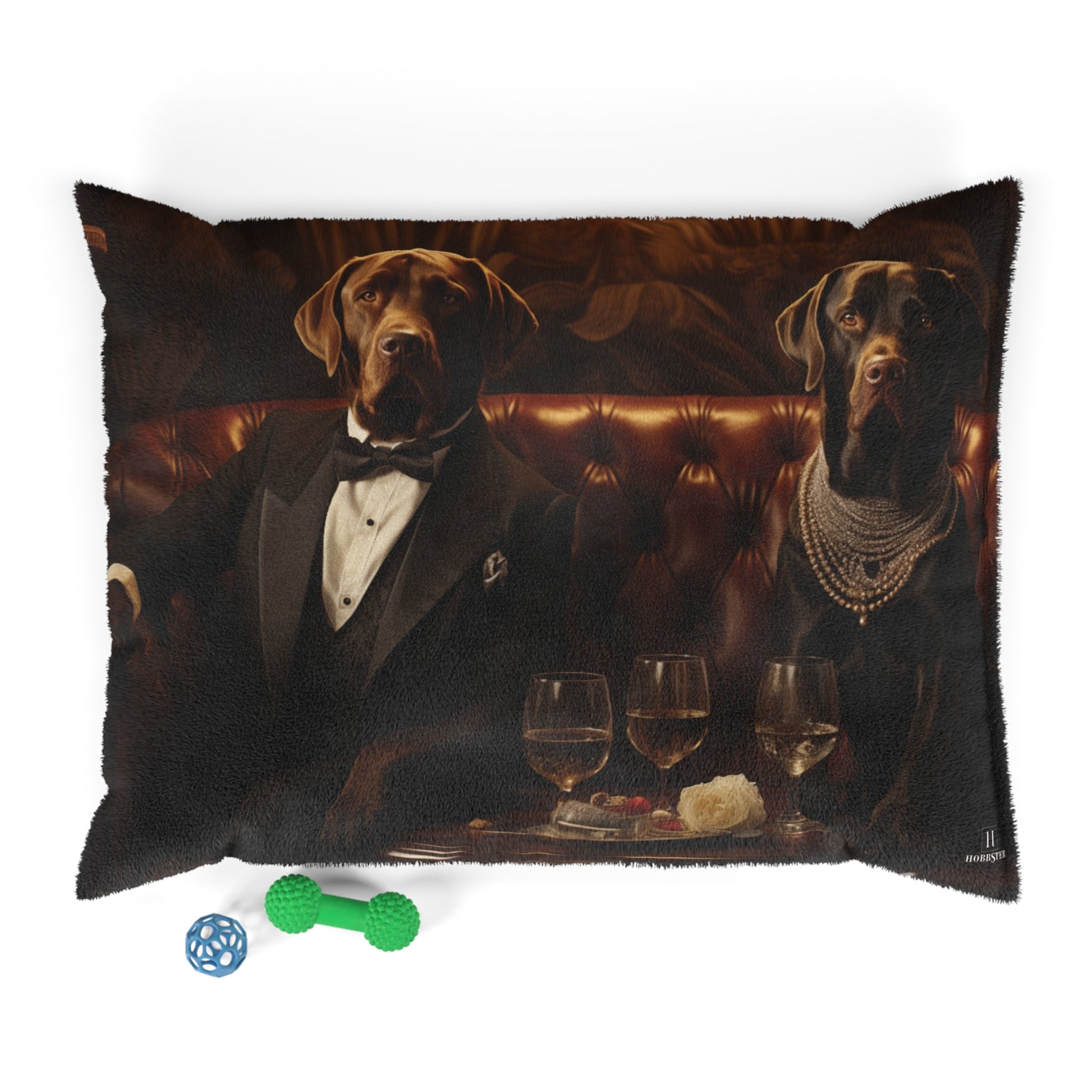 Fleece Dog Bed in Brown Featuring Art Deco Labrador Design - Hobbster