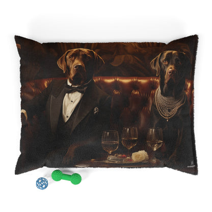 Fleece Dog Bed in Brown Featuring Art Deco Labrador Design - Hobbster