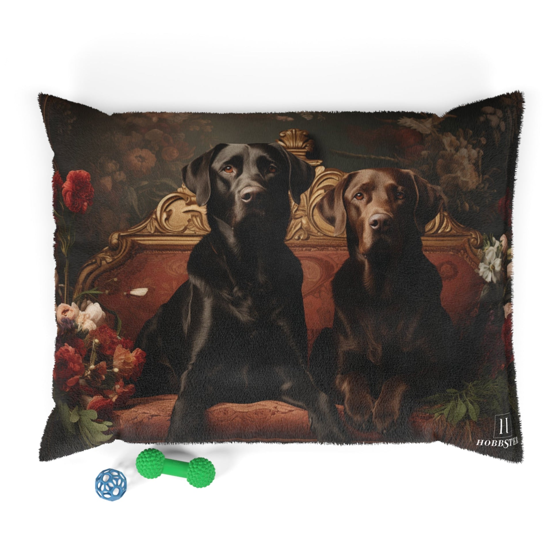 Fleece Dog Bed in Brown Featuring Flower Art Deco Labrador Design - Hobbster