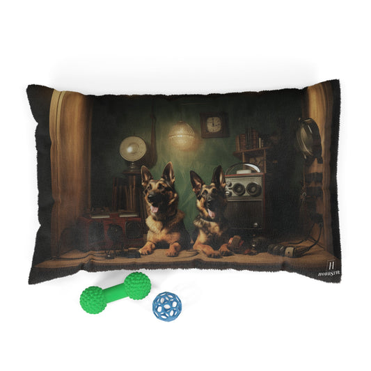 Fleece Dog Bed in Brown with German Shepherd custom vintage design - Hobbster