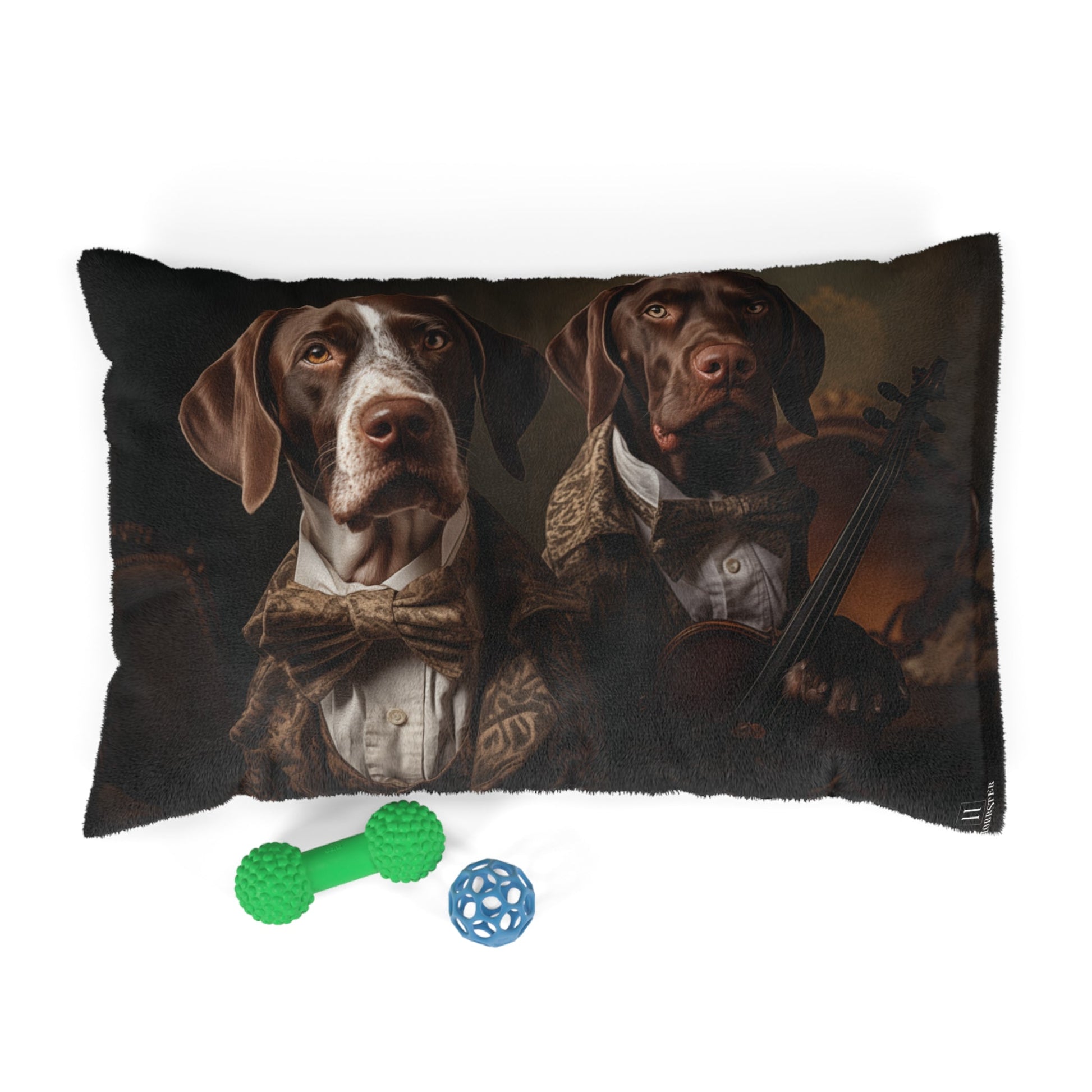 Fleece Dog Bed in Brown with German Short Haired Pointer custom vintage design - Hobbster
