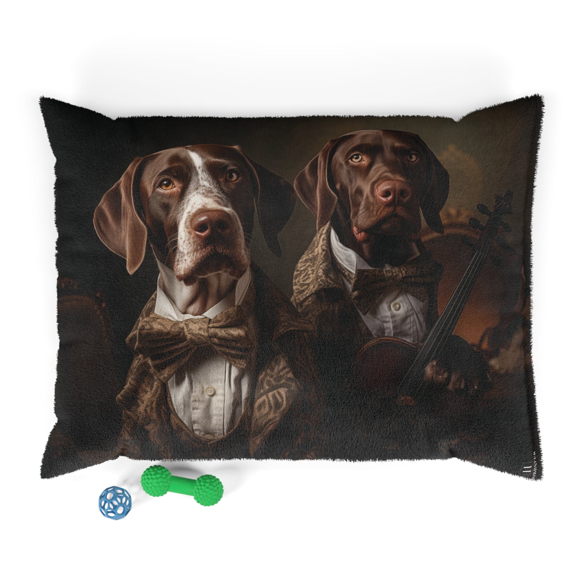 Fleece Dog Bed in Brown with German Short Haired Pointer custom vintage design - Hobbster