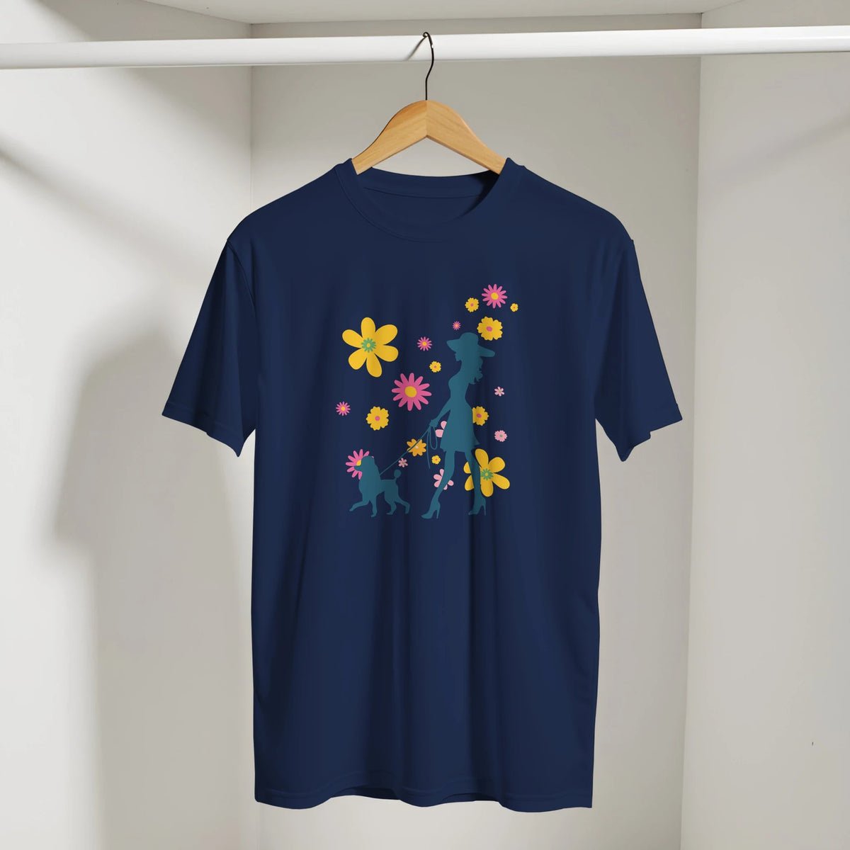 Flower Garden Dog Walk Crewneck Women's T-shirt - Hobbster