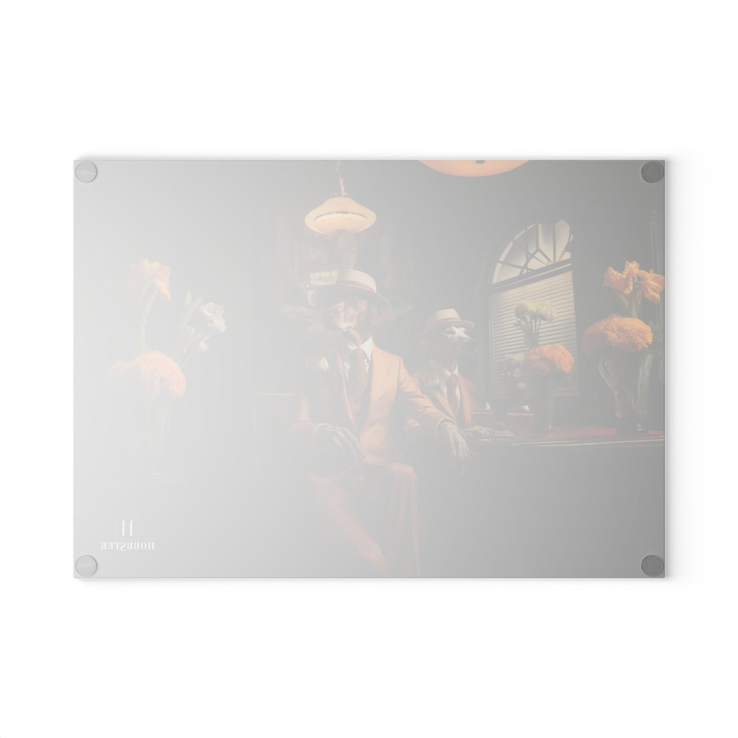 Glass Cutting Board featuring Art Deco Greyhound Design - Hobbster
