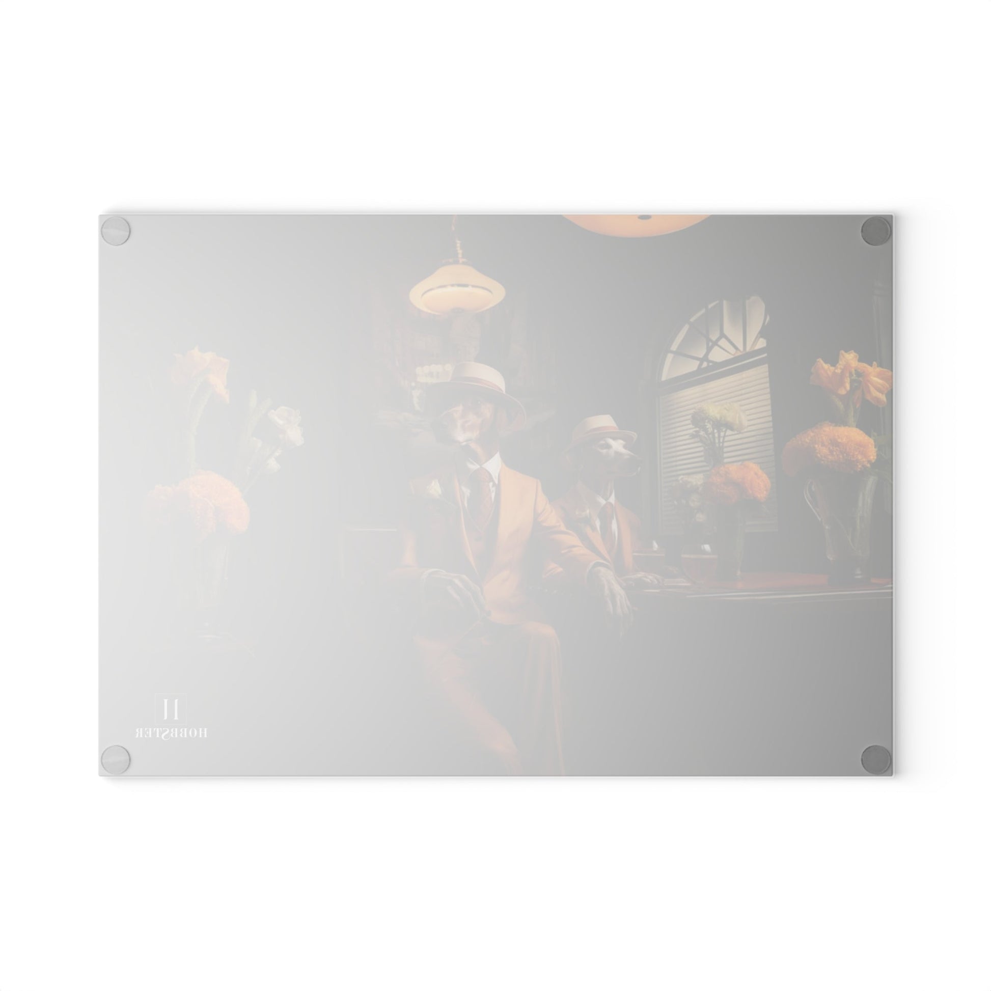 Glass Cutting Board featuring Art Deco Greyhound Design - Hobbster