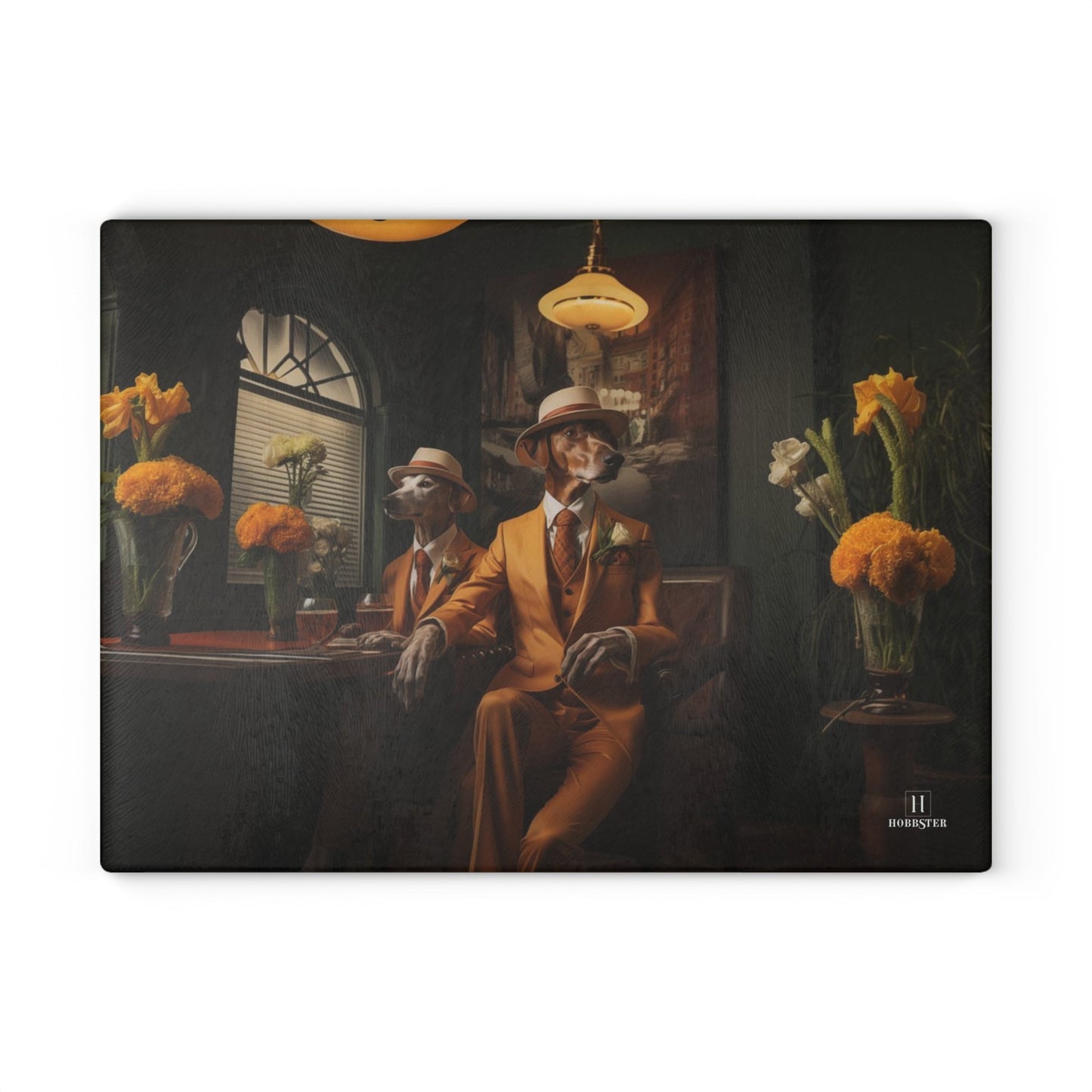 Glass Cutting Board featuring Art Deco Greyhound Design - Hobbster