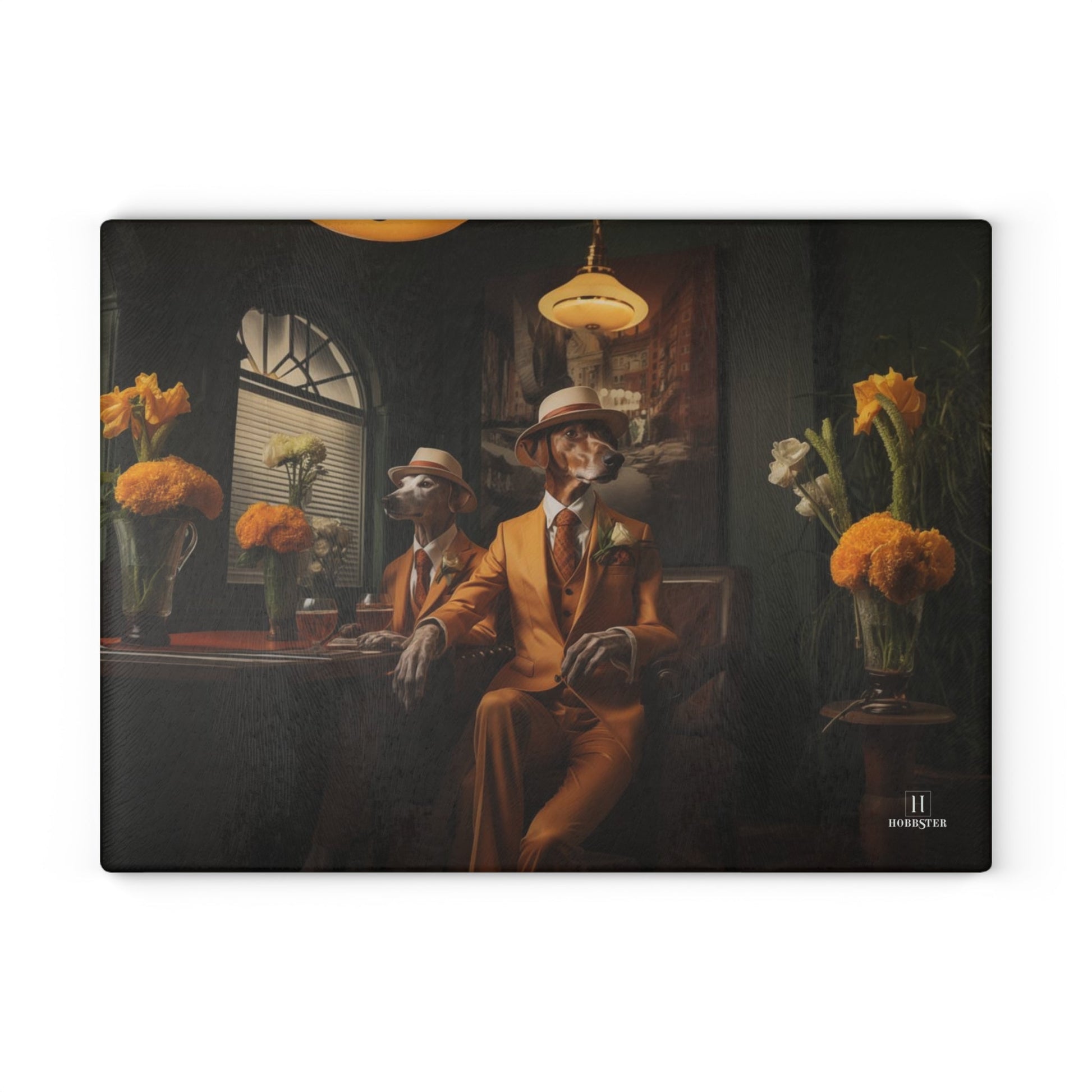 Glass Cutting Board featuring Art Deco Greyhound Design - Hobbster