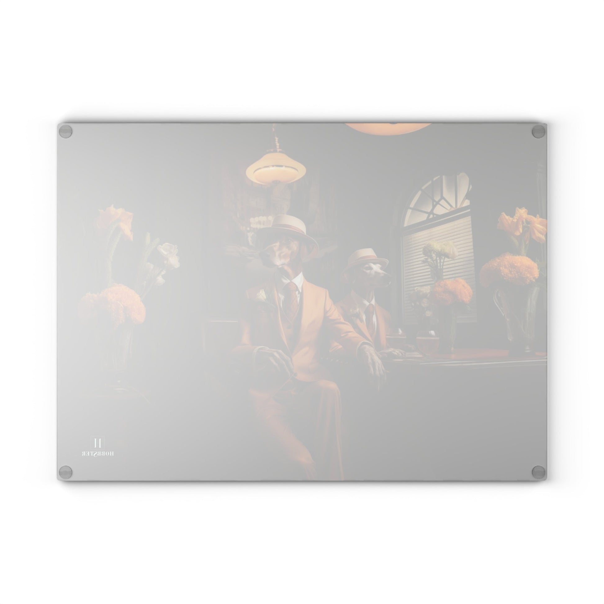 Glass Cutting Board featuring Art Deco Greyhound Design - Hobbster