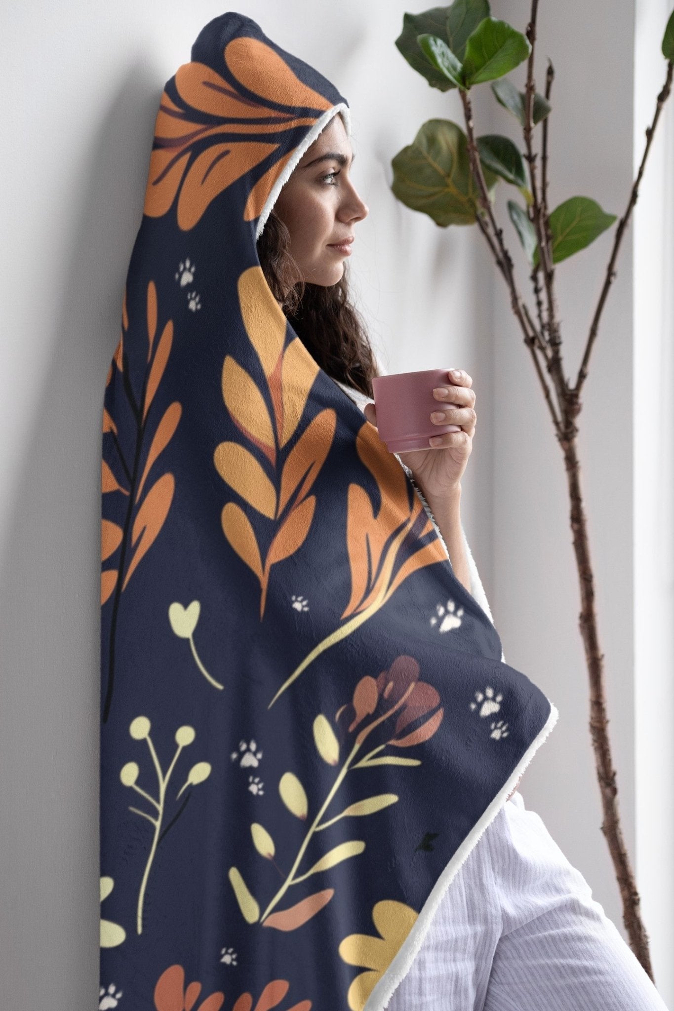 Hooded Blanket - Blue Boho design with Paw Prints - Hobbster