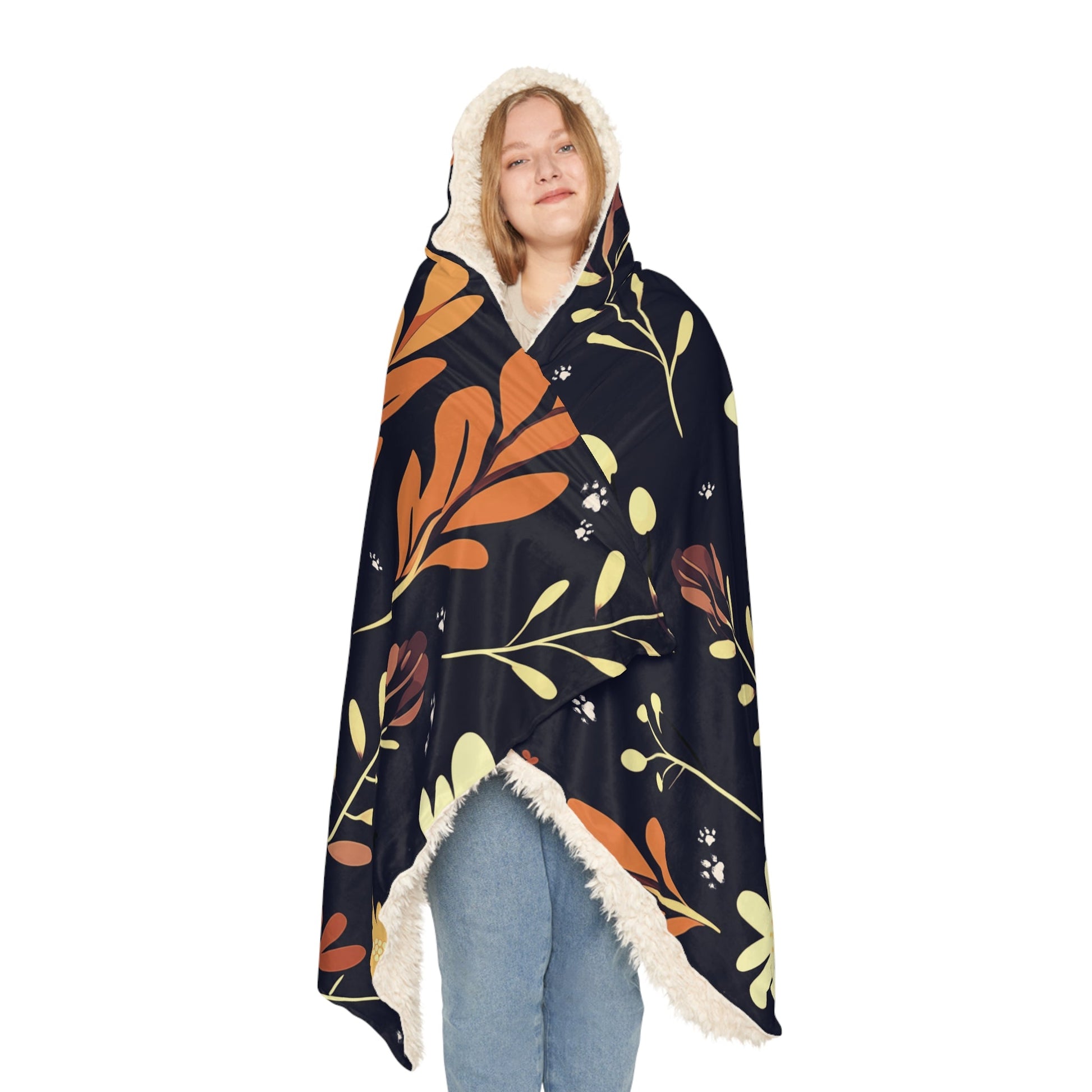 Hooded Blanket - Blue Boho design with Paw Prints - Hobbster