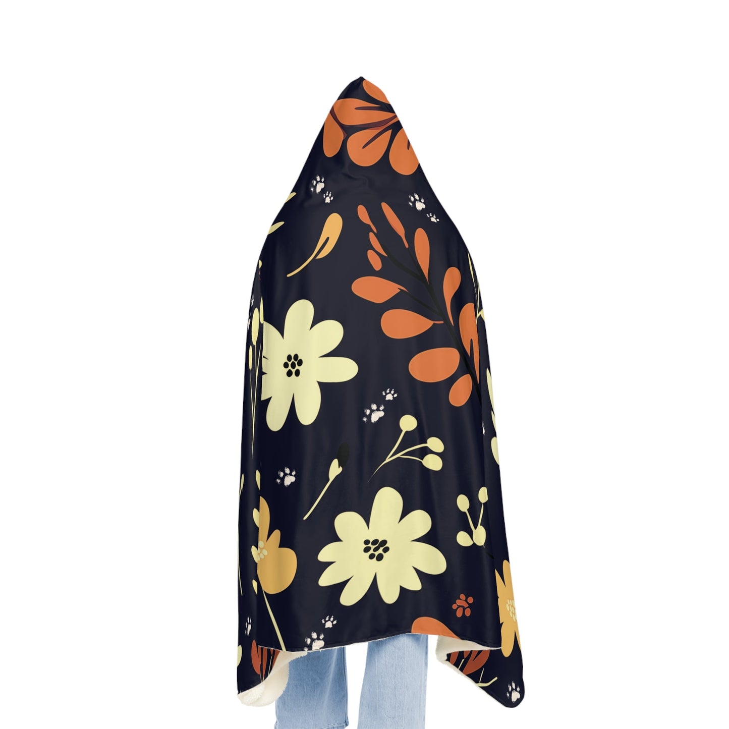 Hooded Blanket - Blue Boho design with Paw Prints - Hobbster