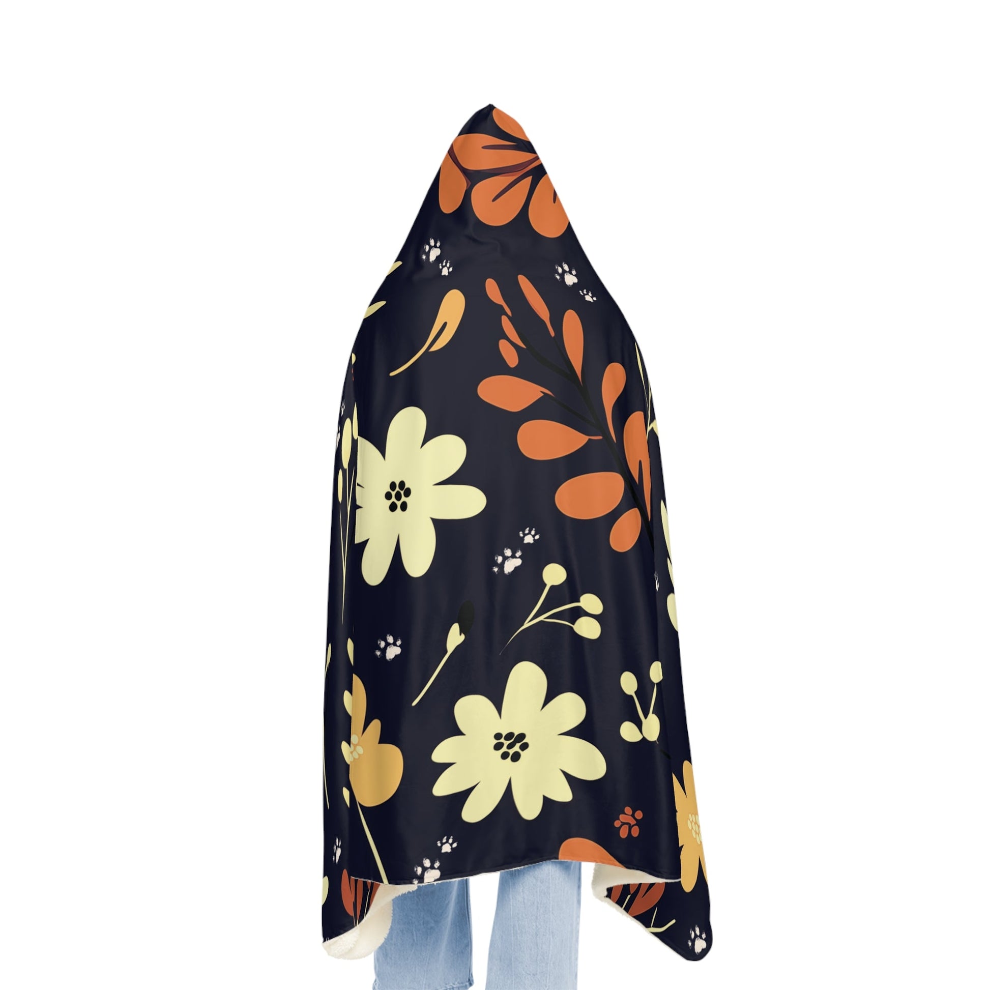 Hooded Blanket - Blue Boho design with Paw Prints - Hobbster