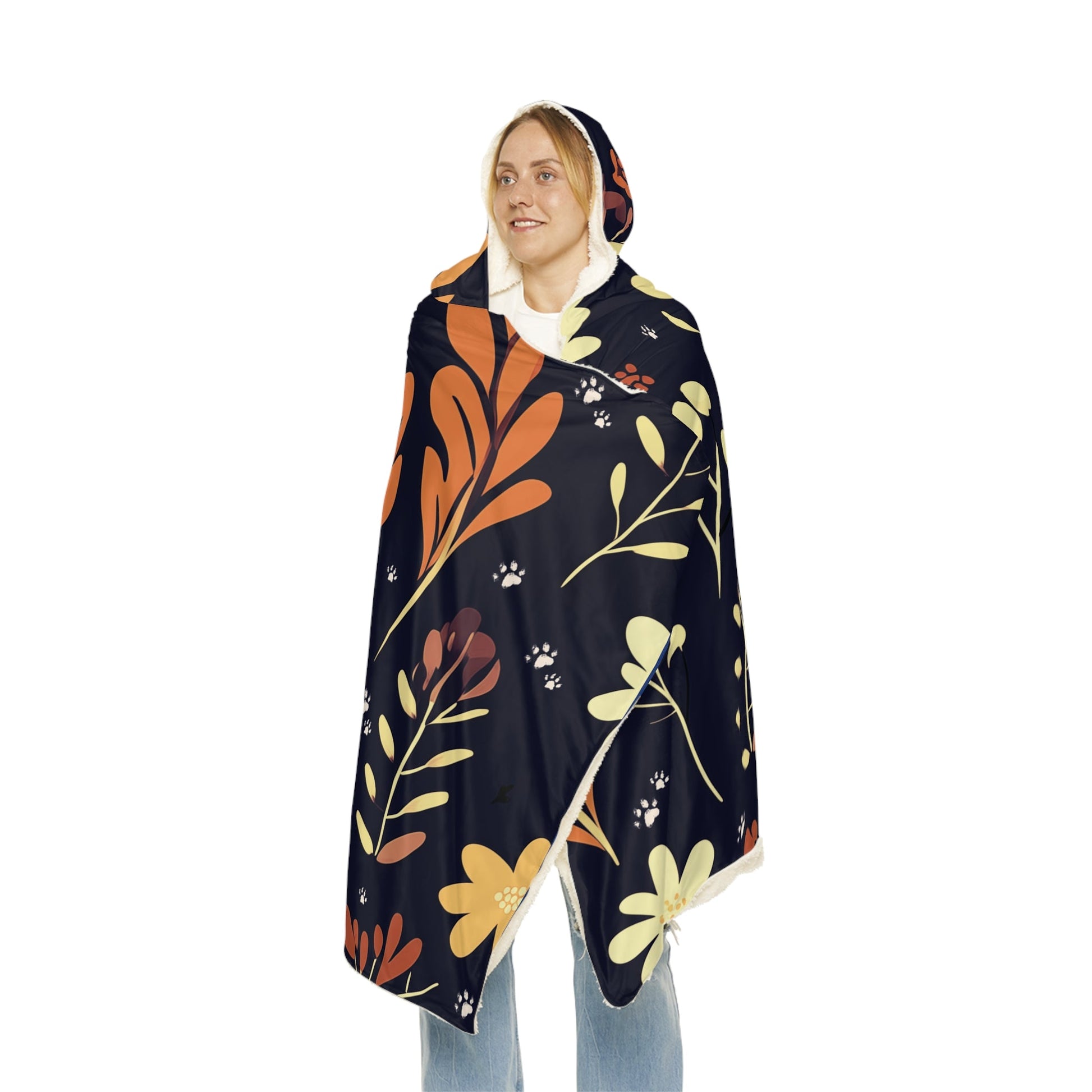 Hooded Blanket - Blue Boho design with Paw Prints - Hobbster