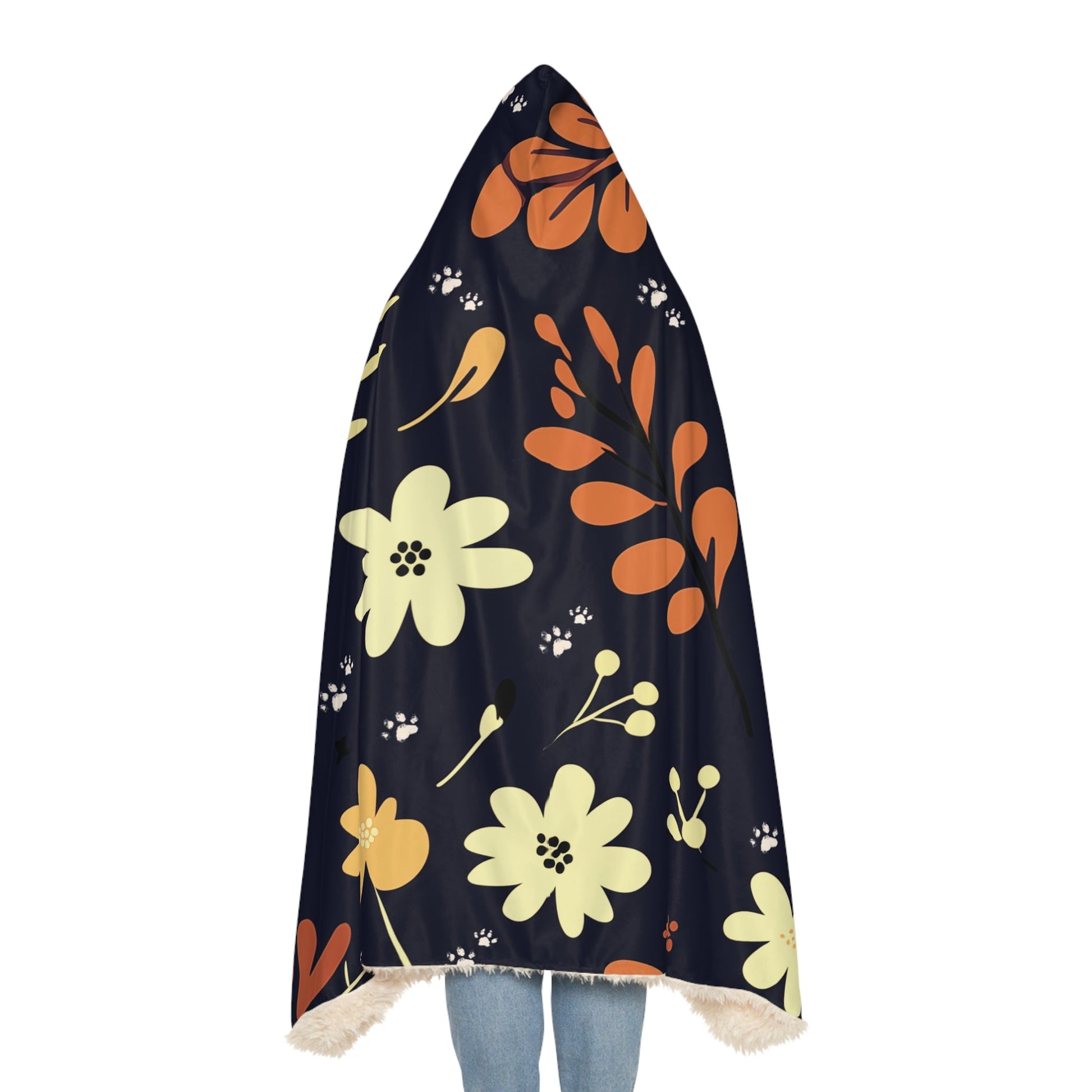 Hooded Blanket - Blue Boho design with Paw Prints - Hobbster