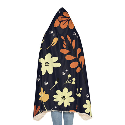 Hooded Blanket - Blue Boho design with Paw Prints - Hobbster