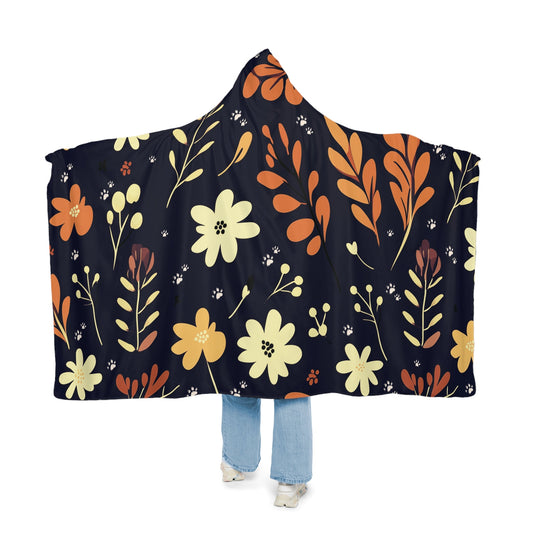 Hooded Blanket - Blue Boho design with Paw Prints - Hobbster