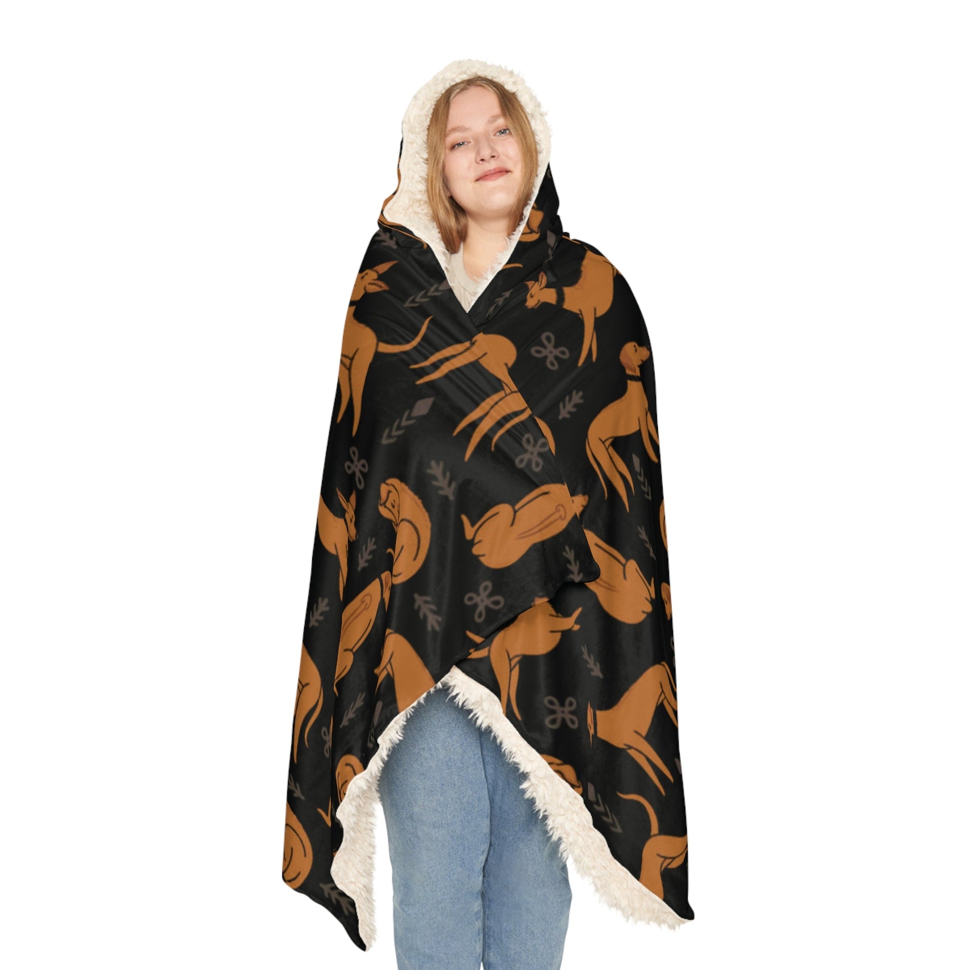 Hooded Blanket - Multiple Dogs Design [Black] - Hobbster
