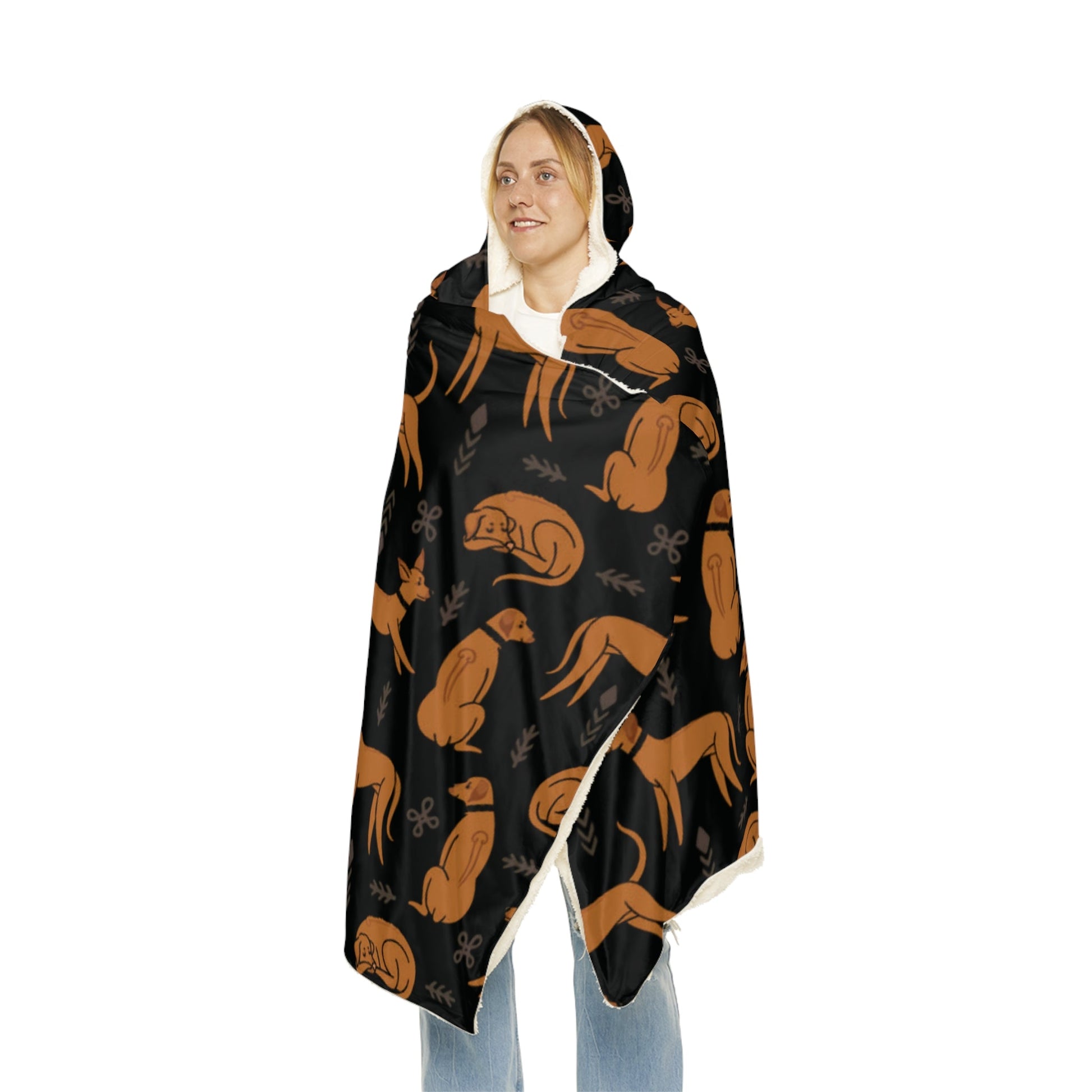 Hooded Blanket - Multiple Dogs Design [Black] - Hobbster