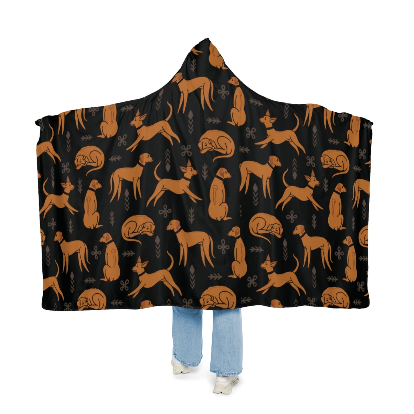 Hooded Blanket - Multiple Dogs Design [Black] - Hobbster