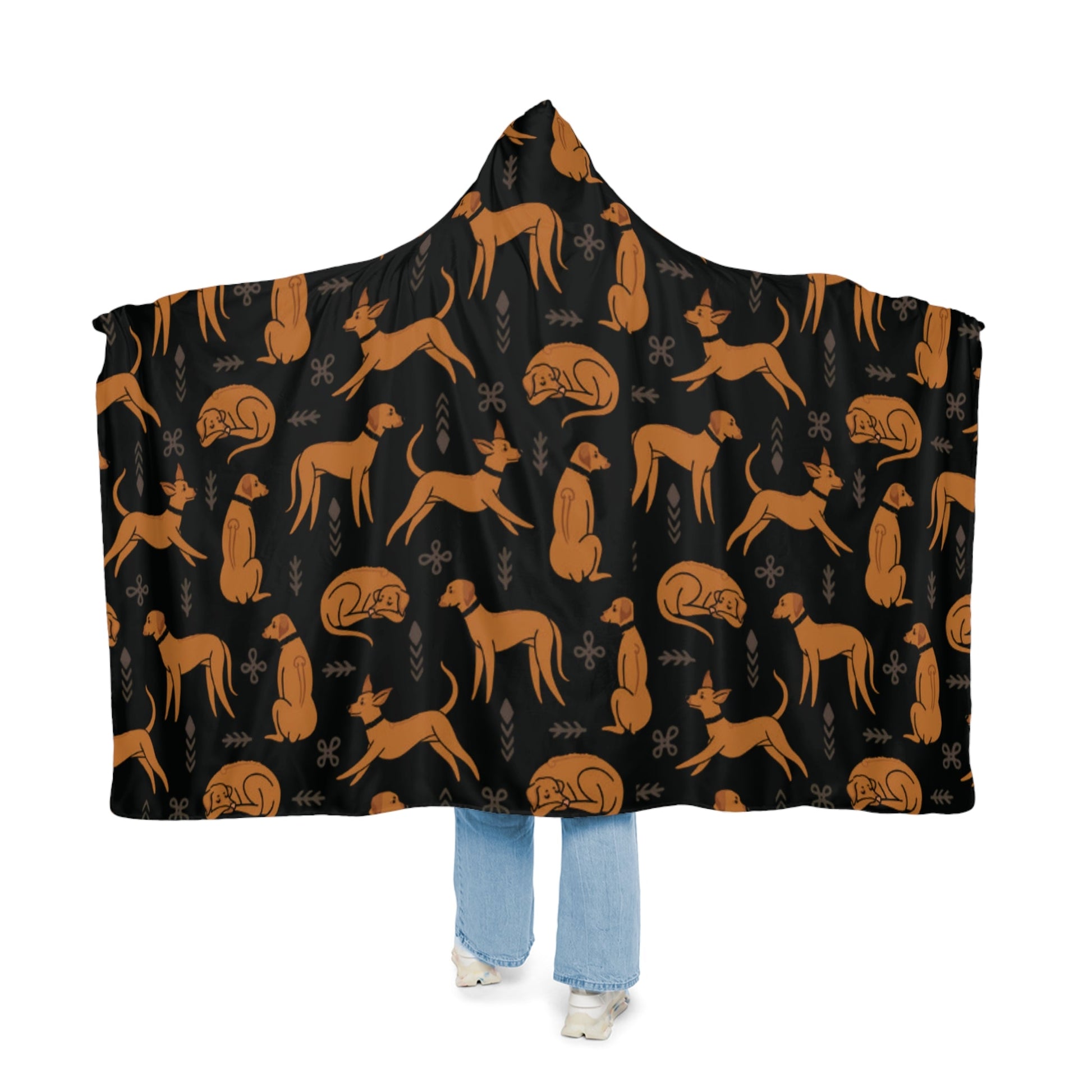 Hooded Blanket - Multiple Dogs Design [Black] - Hobbster