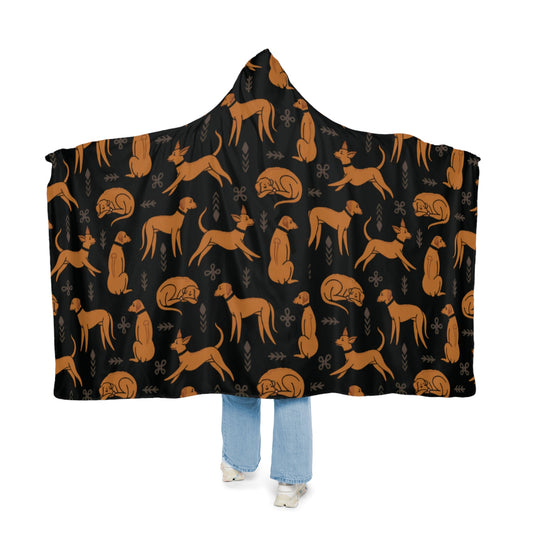 Hooded Blanket - Multiple Dogs Design [Black] - Hobbster