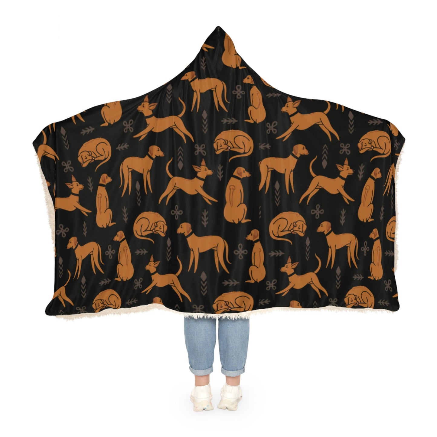Hooded Blanket - Multiple Dogs Design [Black] - Hobbster