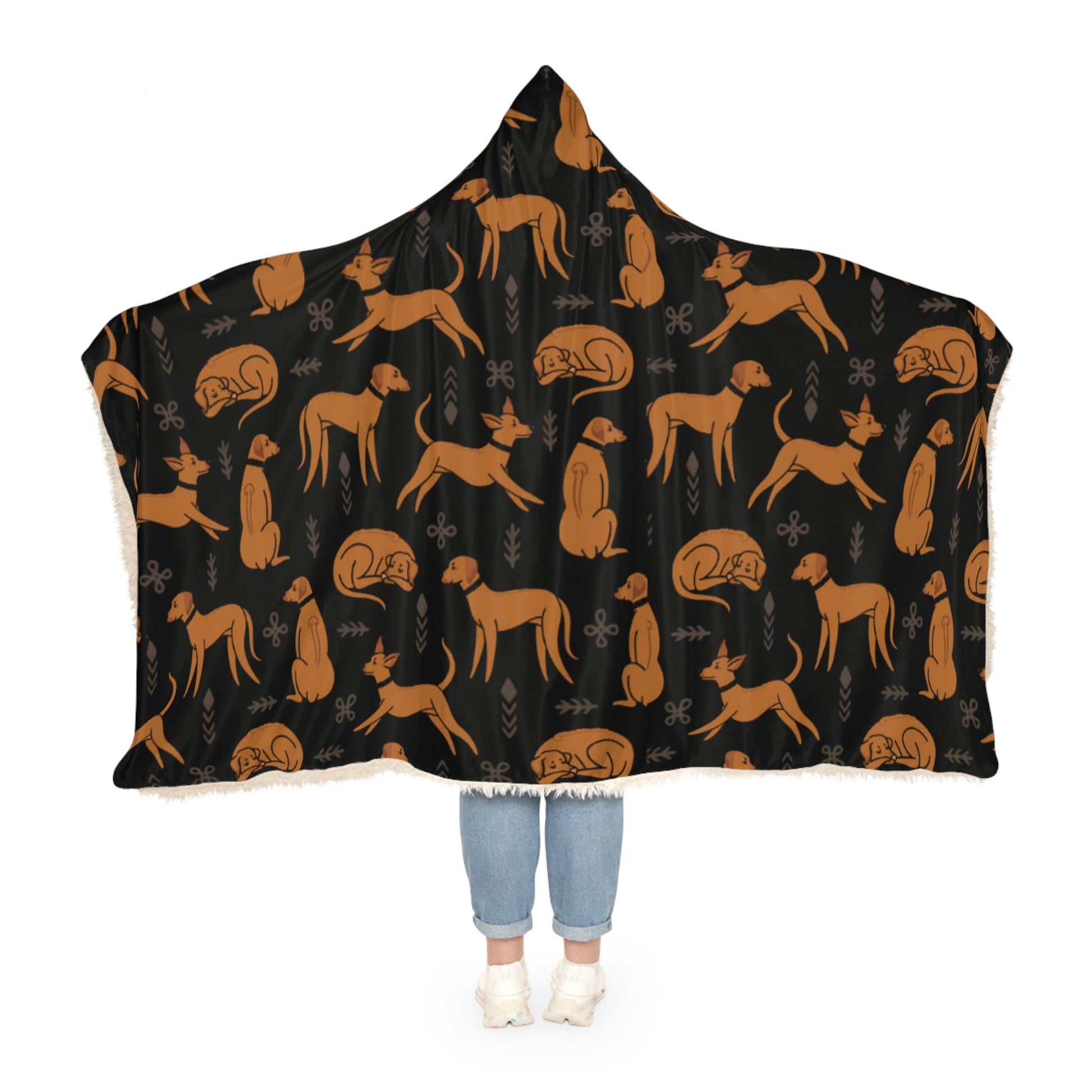 Hooded Blanket - Multiple Dogs Design [Black] - Hobbster