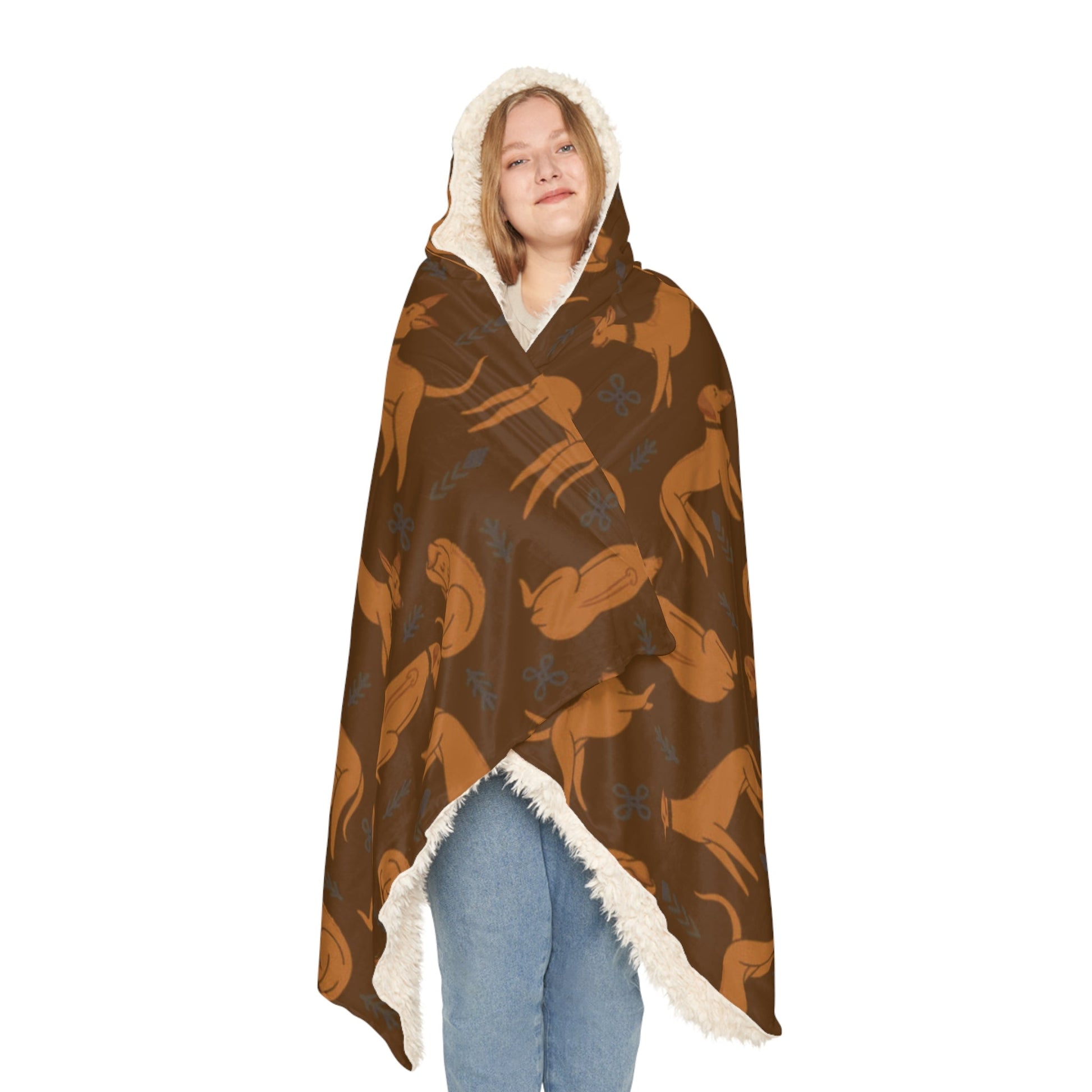 Hooded Blanket - Multiple Dogs Design [Brown] - Hobbster